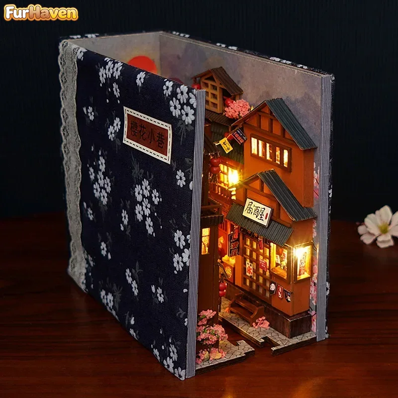 Diy Wooden Book Nook Kit Shelf Insert - DIY木製和風ブックヌック棚用パーツキット。ミニチュアドールハウス用。家具、桜のブックエンド、おもちゃ、ギフトとしても。