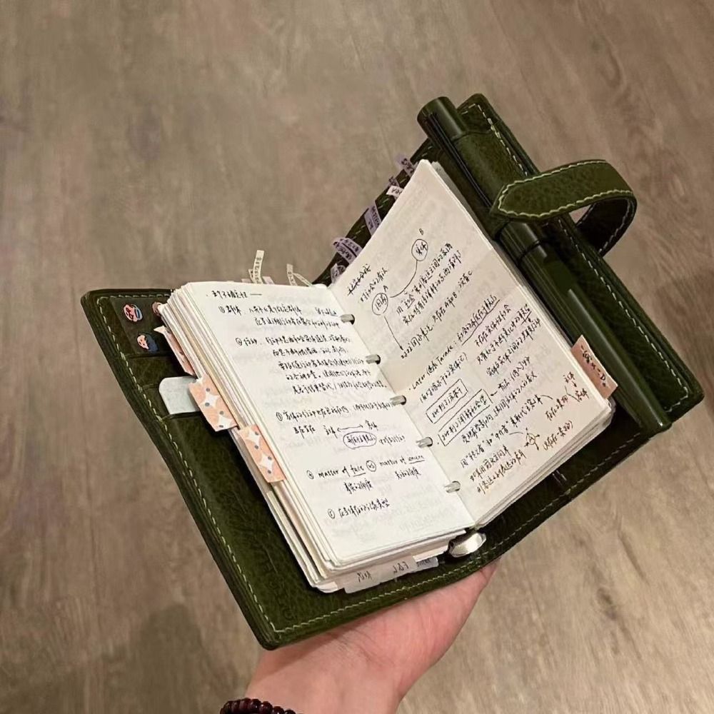 Vintage Leather Journal Notebook - 新しいM5グリーンレザーノートブック。無地のページ、厚みのある紙、持ち運びやすいポケットブックタイプ、ルーズリーフノート。