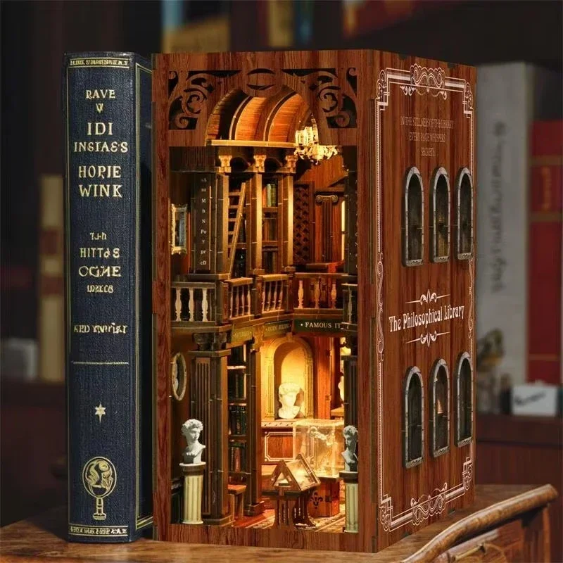 哲学的なテーマの書棚、インテリア装飾、レトロなDIY木製ブッ - Diy Wooden Book Nook Kit Shelf Insert のレビューと価格