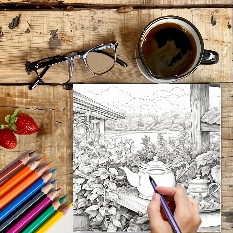 庭園の紅茶ぬりえブック 大人向け、美しいぬりえページ、誕生日 - Adult Coloring Book Stress Relief のレビューと価格